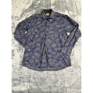 Tallia Mens Paisley Button-Down Dress Shirt Purple & Gray Long Sleeve L  16.5